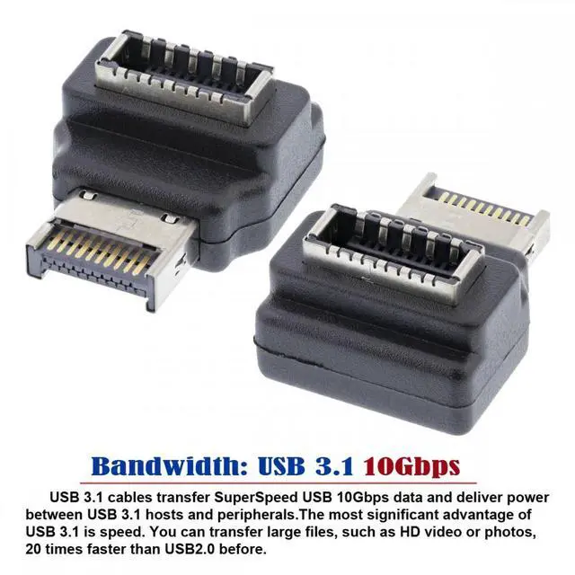 Alt view image 6 of 7 - Chenyang 20pin Type-E Male to Type-E USB 3.1 Front Panel Header Female Motherboard Extension Data Adapter 90 Degree Angled