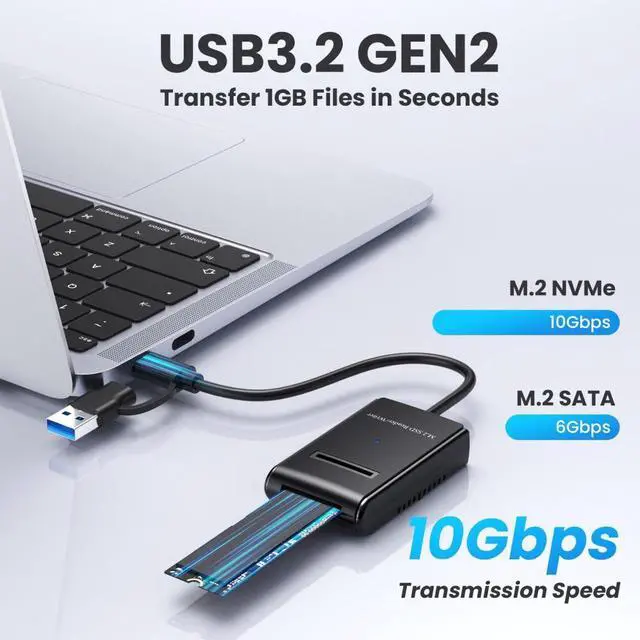 Alt view image 2 of 7 - CY USB 3.0 USB-C Type-C Type-A to NVME M-key M.2 NGFF SATA SSD Docking Horizontal External Cable Enclosure RTL9210B Chipset