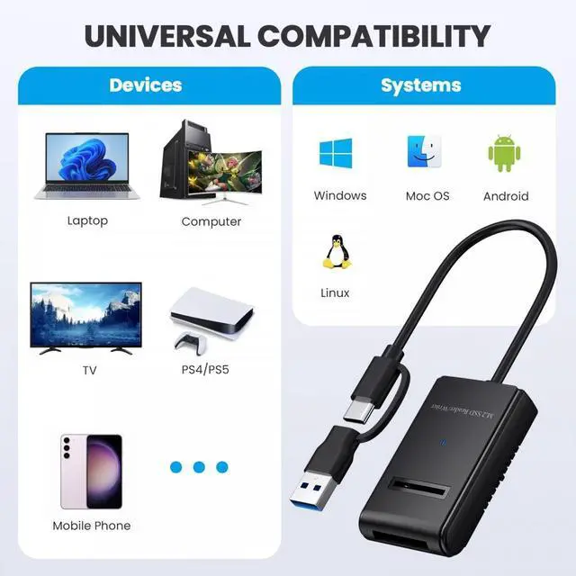 Alt view image 4 of 7 - CY USB 3.0 USB-C Type-C Type-A to NVME M-key M.2 NGFF SATA SSD Docking Horizontal External Cable Enclosure RTL9210B Chipset
