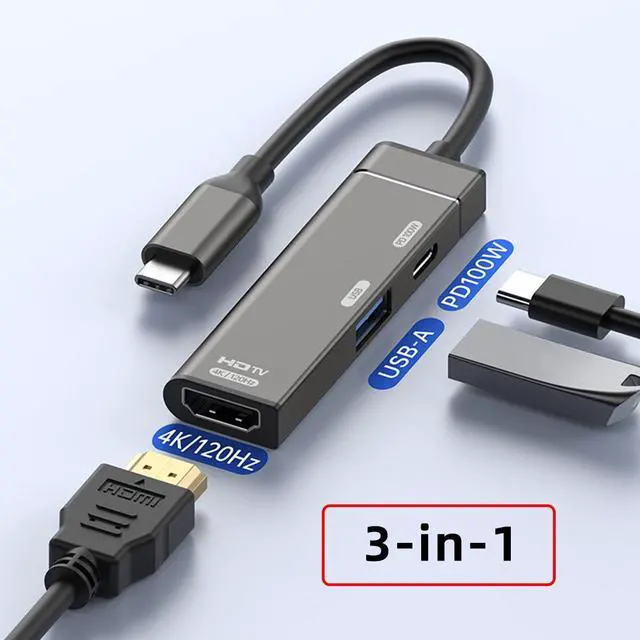 Alt view image 3 of 7 - Chenyang USB-C Type-C to HDMI 4K@120hz USB 3.0 OTG Converter HDTV Multiport Adapter with Female PD 100W Power Port