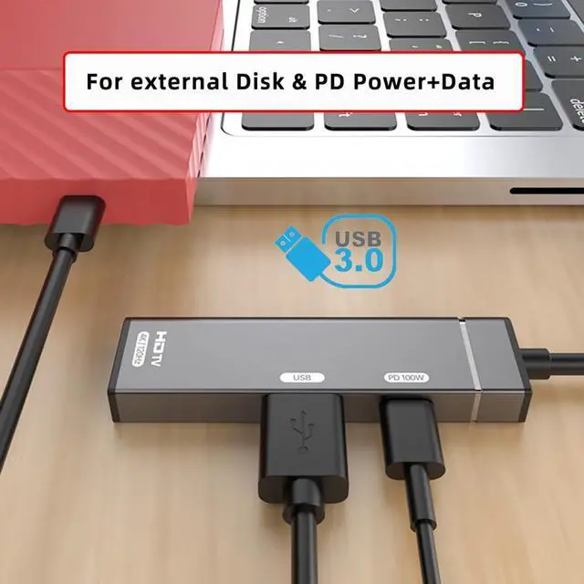 Alt view image 6 of 7 - Chenyang USB-C Type-C to HDMI 4K@120hz USB 3.0 OTG Converter HDTV Multiport Adapter with Female PD 100W Power Port