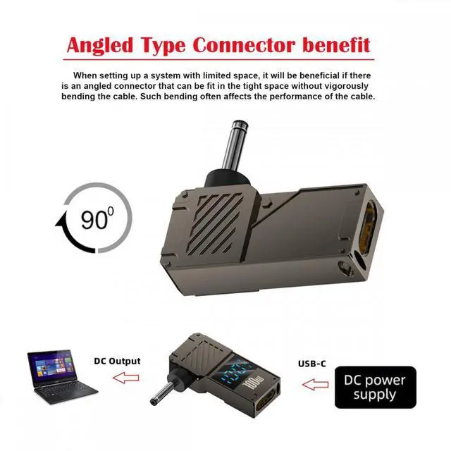 Alt view image 2 of 7 - Jimier Type-C USB-C Input to DC 3.0x1.1mm Jack Smart LED Display 100W Output Power 20V 5A PD Charge 65W Adapter for Laptop