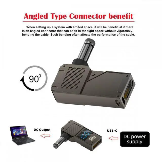 Alt view image 2 of 7 - Jimier Type-C USB-C Input to DC 5.5x2.1mm Jack Smart LED Display 100W Output Power 20V 5A PD Charge 65W Adapter for Laptop