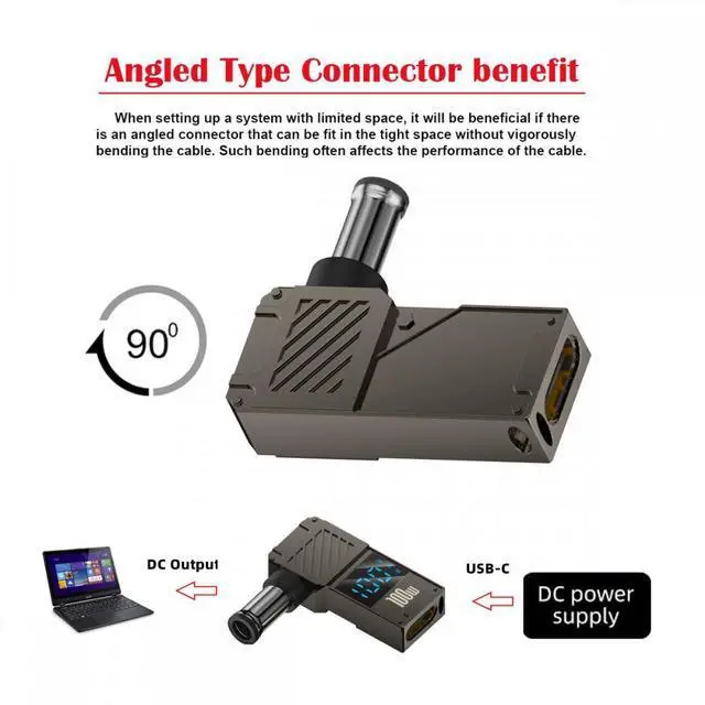 Alt view image 2 of 7 - Jimier Type-C USB-C Input to DC 6.0x4.4mm Jack Smart LED Display 100W Output Power 20V 5A PD Charge 65W Adapter for Laptop