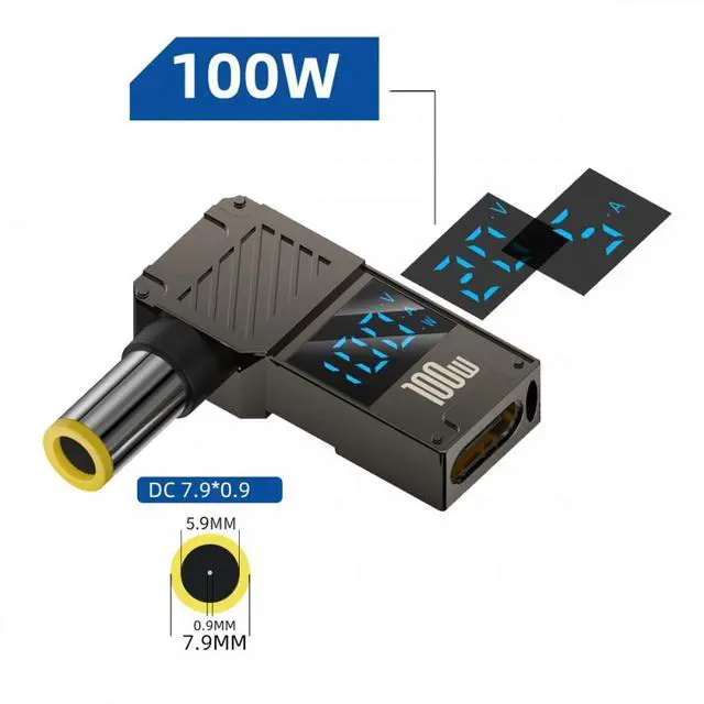 Alt view image 2 of 7 - Jimier Type-C USB-C Input to DC 7.9x5.4mm Jack Smart LED Display 100W Output Power 20V 5A PD Charge 65W Adapter for Laptop