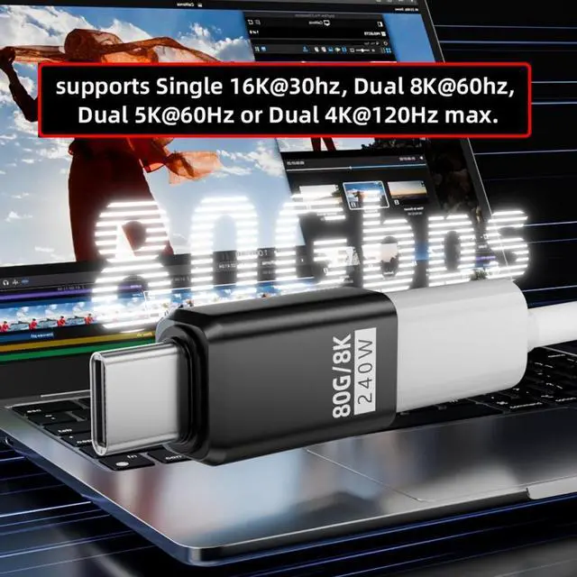 Alt view image 4 of 7 - Jimier USB5.0 80Gbps Male to Female Extension Adapter with 240W 16K 8K 5K Compatible with USB4.0 Thunderbolt3/4/5