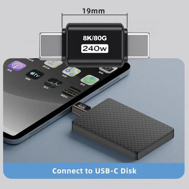 Alt view image 2 of 7 - Xiwai USB5.0 80Gbps Male to Male Extension Adapter with 240W 16K 8K 5K Compatible with USB4.0 Thunderbolt3/4/5