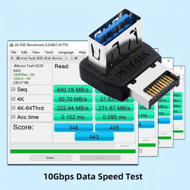 Alt view image 2 of 7 - Cablecc USB 3.1 Front Panel Header Male Type-E to Type-A USB3.0 Female Data Adapter Up Angled 90 Degree for Motherboard