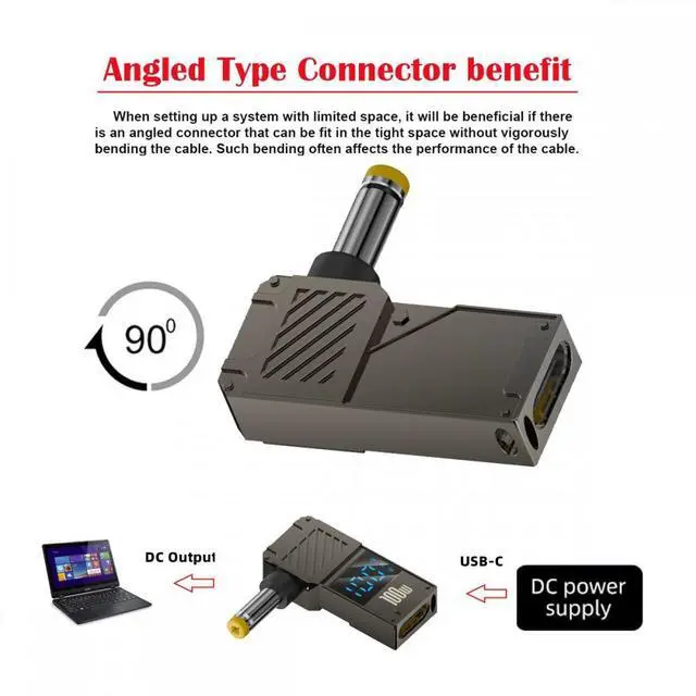 Alt view image 3 of 7 - Jimier Type-C USB-C Input to DC 7.9x5.4mm Jack Smart LED Display 100W Output Power 20V 5A PD Charge 65W Adapter for Laptop