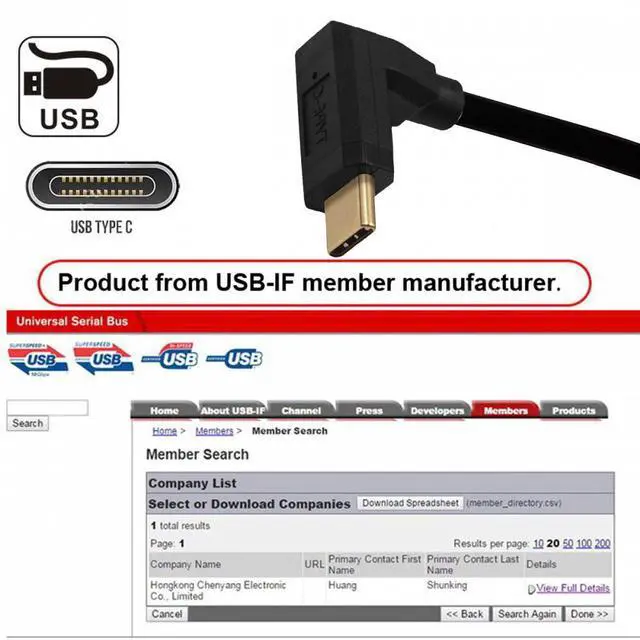 Alt view image 4 of 7 - CY USB3.1 Type-C Male to USB-C Vertical 90 Degree Up Down Angled 10Gbps 4K Data Cable 65W