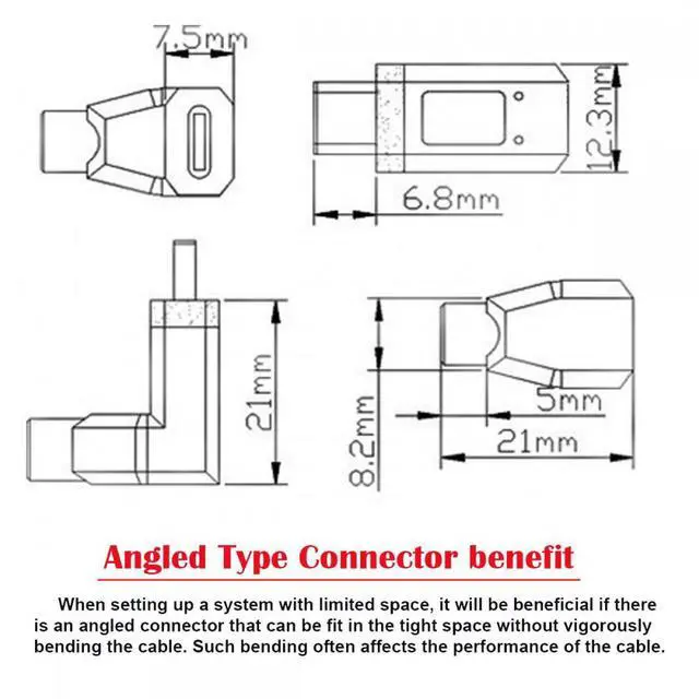 Alt view image 6 of 7 - CY USB3.1 Type-C Male to USB-C Vertical 90 Degree Up Down Angled 10Gbps 4K Data Cable 65W