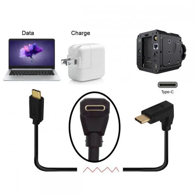 Alt view image 7 of 7 - CY USB3.1 Type-C Male to USB-C Vertical 90 Degree Up Down Angled 10Gbps 4K Data Cable 65W