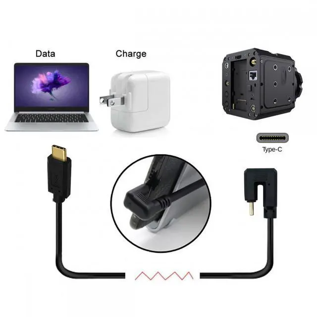 Alt view image 7 of 7 - Cablecc USB3.1 Type-C Male to USB-C 360 Degree Opposite Back Angled 10Gbps Data 4K Cable 65W