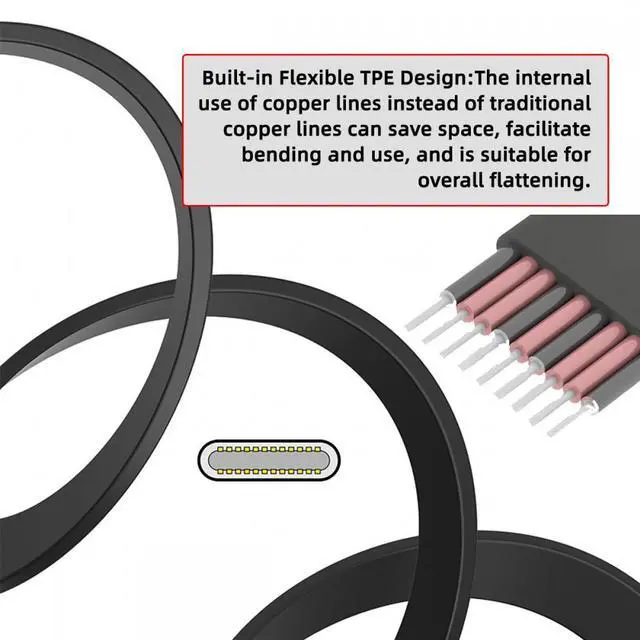 Alt view image 4 of 7 - CY Type-C USB-C Male to Male USB 3.1 10Gbps & PD OTG Audio Female Port Flat Slim FPC Data Cable for Laptop Phone