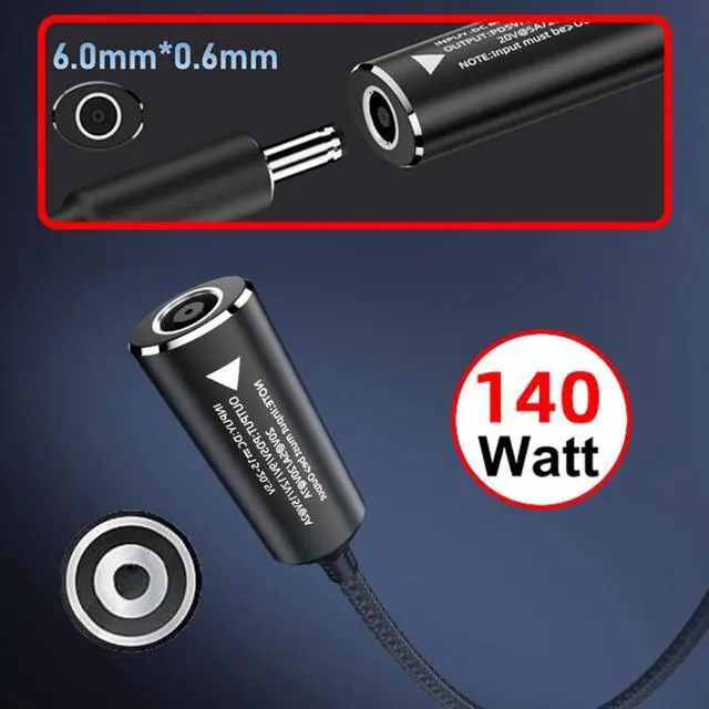 Alt view image 2 of 7 - Cablecc DC Jack 6.0x1.4mm Input to USB-C Type-C Power 140W Smart LED Display Charge Cable for Laptop Phone PD9V/5V/20V/7A