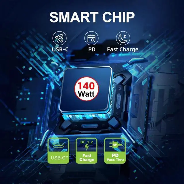 Alt view image 6 of 7 - Cablecc DC Jack 6.0x1.4mm Input to USB-C Type-C Power 140W Smart LED Display Charge Cable for Laptop Phone PD9V/5V/20V/7A