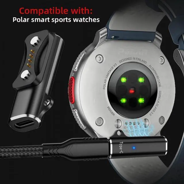 Alt view image 2 of 7 - Cablecc 2pcs/lot Magnetic Smart Watch Charging Adapter USB Type-C to 2-Pin Compatible with Polar Vantage V3 M3 Pacer Pro IGNITE3 Grit X2