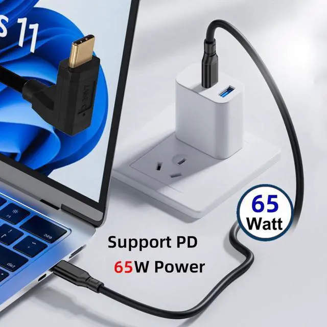 Alt view image 2 of 7 - CY USB3.1 Type-C Male to USB-C Vertical 90 Degree Up Down Angled 10Gbps 4K Data Cable 65W