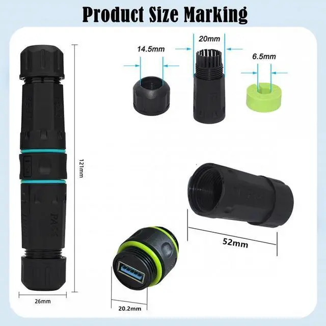 Alt view image 4 of 7 - Xiwai M20 Locking IP68 Waterproof Type-A USB3.0 5Gbps USB-A Female to USB-A Female Extension Adapter Coupler