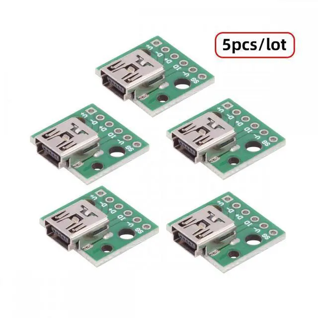 Alt view image 3 of 7 - Xiwai 5pcs/set DIY OEM USB2.0 Mini-B Female Receptacle Socket Connector Horizontal with PCB Mounting Assembly Solder Type 480Mbps