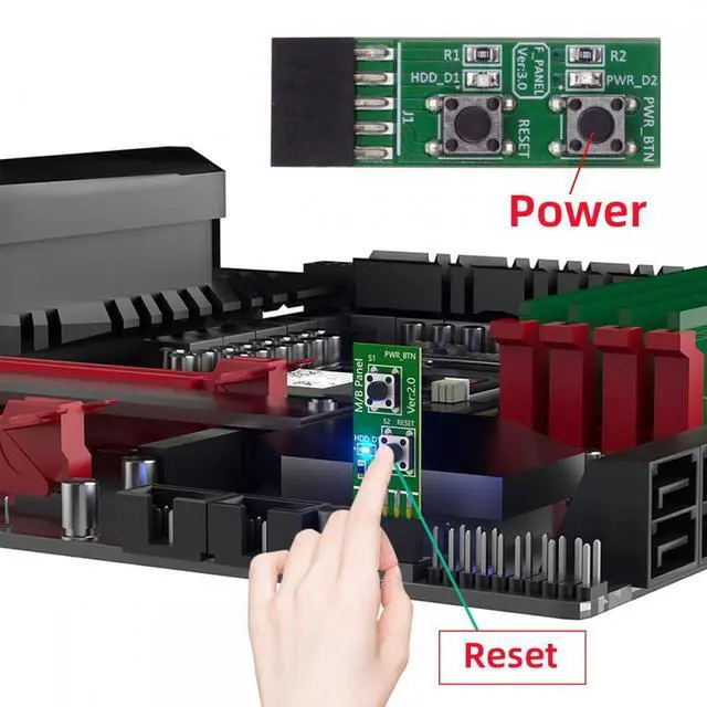 Alt view image 6 of 6 - Jimier Reset Power Jumper for Computer Mainboard 10Pin Switching Board Adapter With Button For Maintenance Task