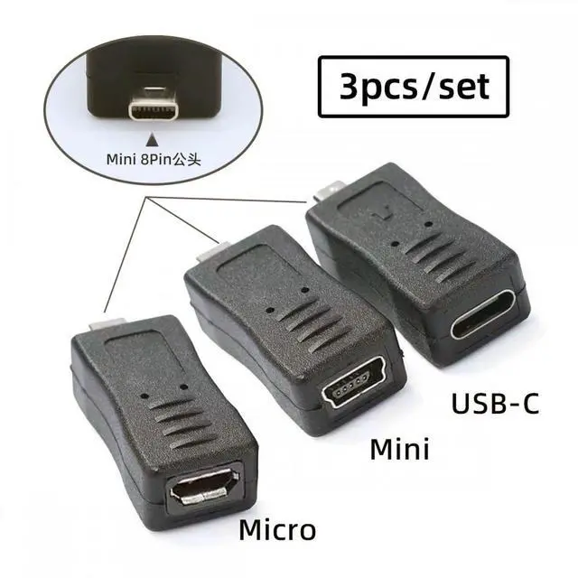 Alt view image 2 of 7 - CY 3pcs/set USB-C Type-C Micro Mini USB Female to Camera Mini 8P Data Power Adapter for Coolpix UC-E6 UC-E16 UC-E17 DSC-W DMC-S EX-Z