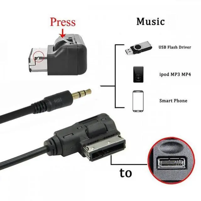 Alt view image 3 of 7 - Xiwai AMI MDI to 3.5mm Audio AUX Male Music Cable Compatible with Benz 2008-2016 Music Interface 1.3m