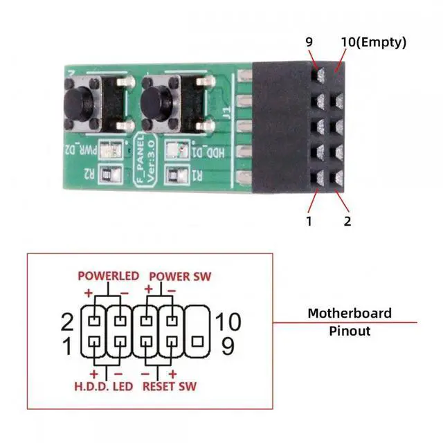 Alt view image 2 of 6 - Jimier Reset Power Jumper for Computer Mainboard 10Pin Switching Board Adapter With Button For Maintenance Task