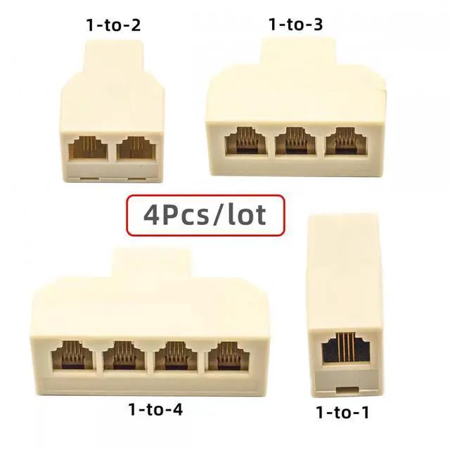Alt view image 2 of 7 - Xiwai 4pcs/lot 1-in-2-out 1-to-3 1-to-4 Way Outlet 6P4C RJ11 RJ12 Telephone Phone Modular Jack Line Splitter Adapter Extender