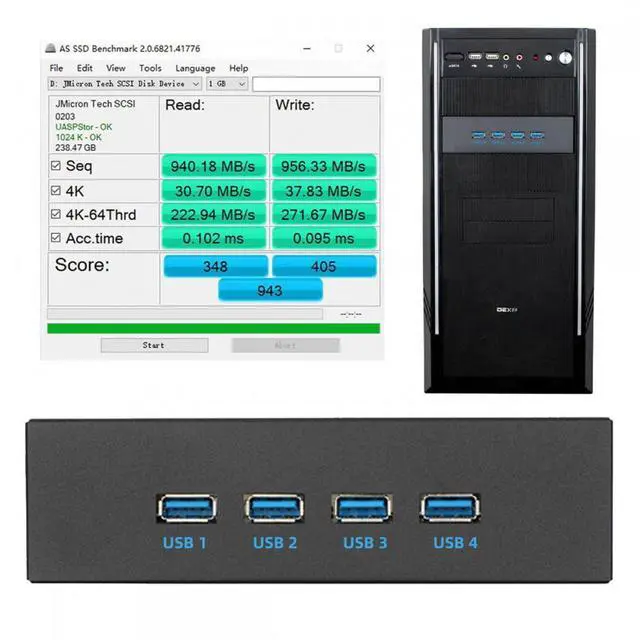 Alt view image 2 of 7 - CY 10Gbps USB 3.1 Type-A HUB 4 Ports Front Panel to Motherboard Type-E Connector Cable 10Gbps for 5.25" CD-ROM Bay Tray