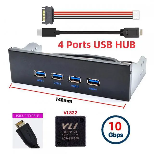 Alt view image 6 of 7 - CY 10Gbps USB 3.1 Type-A HUB 4 Ports Front Panel to Motherboard Type-E Connector Cable 10Gbps for 5.25" CD-ROM Bay Tray