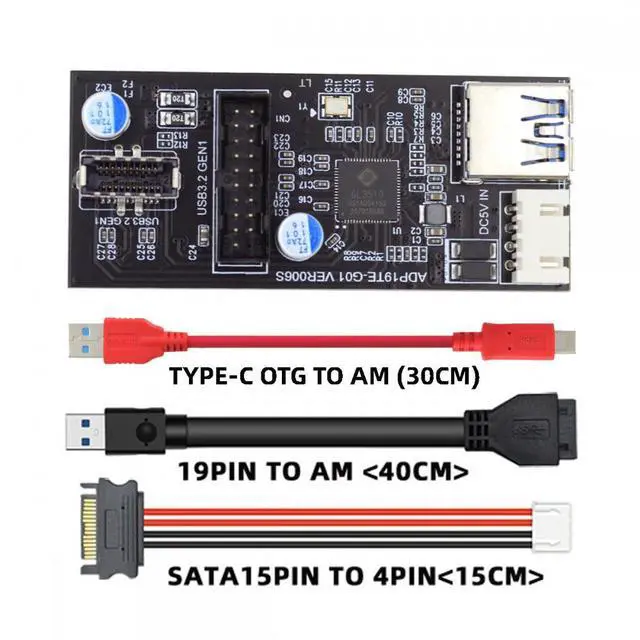 Alt view image 3 of 7 - Chenyang Type-C USB-C & 19/20Pin Header to USB 3.0 20Pin & Type-E Dual Ports Female PCBA Type Adapter Splitter HUB 5Gbps