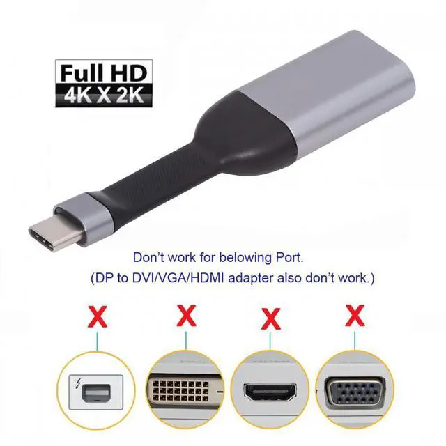 Alt view image 2 of 7 - Xiwai USB-C Type-C Source to Mini DP Displayport 4K 60hz Sink HDTV Adapter Ultra Slim Flat Cable 1080p for Laptop Tablet Phone