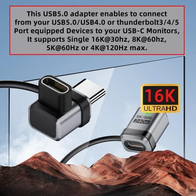 Alt view image 4 of 7 - Xiwai 90 Degree USB5.0 80Gbps Male to Female Low Profile Down Up Angled Extension Adapter with Lanyard Keychain 240W 16K 8K 5K Compatible with USB4.0 Thunderbolt3/4/5