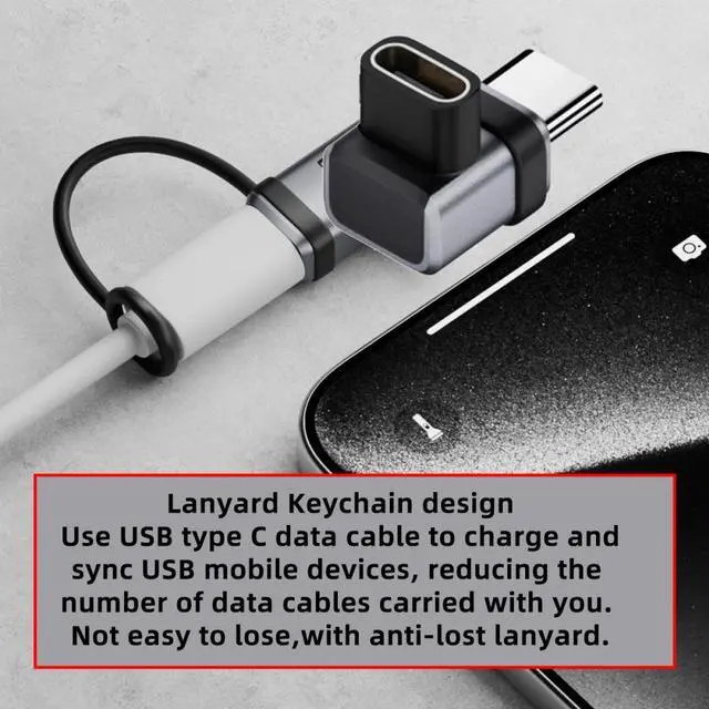 Alt view image 5 of 7 - Xiwai 90 Degree USB5.0 80Gbps Male to Female Low Profile Down Up Angled Extension Adapter with Lanyard Keychain 240W 16K 8K 5K Compatible with USB4.0 Thunderbolt3/4/5
