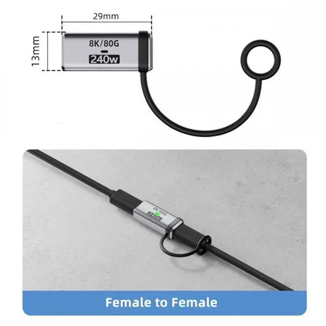 Alt view image 3 of 7 - Jimier USB5.0 80Gbps Female to Female Extension Adapter with Lanyard Keychain 240W 16K 8K 5K Compatible with USB4.0 Thunderbolt3/4/5