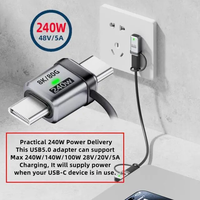 Alt view image 2 of 7 - Jimier 90 Degree USB5.0 80Gbps Male to Male Straight Extension Adapter with Lanyard Keychain 240W 16K 8K 5K Compatible with USB4.0 Thunderbolt3/4/5