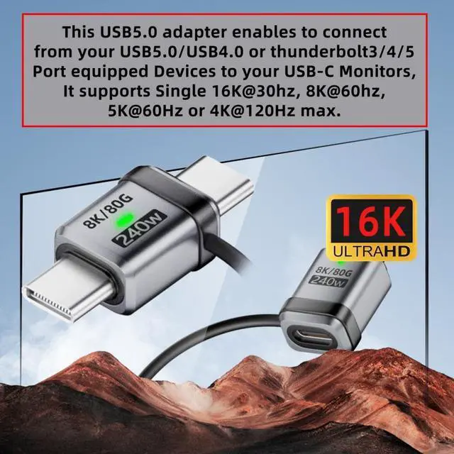 Alt view image 4 of 7 - Jimier 90 Degree USB5.0 80Gbps Male to Male Straight Extension Adapter with Lanyard Keychain 240W 16K 8K 5K Compatible with USB4.0 Thunderbolt3/4/5