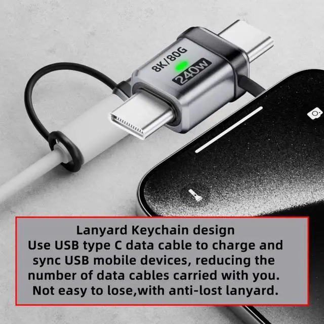 Alt view image 5 of 7 - Jimier 90 Degree USB5.0 80Gbps Male to Male Straight Extension Adapter with Lanyard Keychain 240W 16K 8K 5K Compatible with USB4.0 Thunderbolt3/4/5