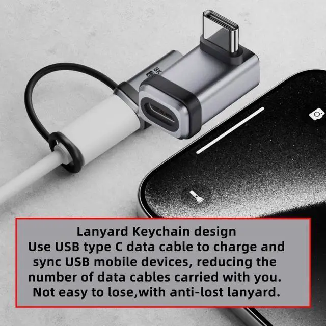 Alt view image 5 of 7 - CY 90 Degree USB5.0 80Gbps Male to Female Up Down Angled Extension Adapter with Lanyard Keychain 240W 16K 8K 5K Compatible with USB4.0 Thunderbolt3/4/5