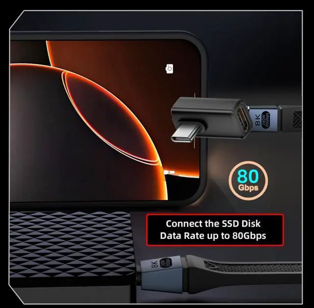 Alt view image 6 of 7 - Xiwai USB5.0 80Gbps Male to Female Extension Adapter Low Profile Left Right Angled with 240W 16K 8K 5K Compatible with USB4.0 Thunderbolt3/4/5
