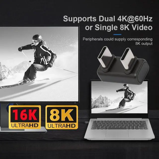 Alt view image 4 of 7 - Jimier USB5.0 80Gbps Male to Male Extension Adapter Opposite U Shape Back Angled with 240W 16K 8K 5K Compatible with USB4.0 Thunderbolt3/4/5