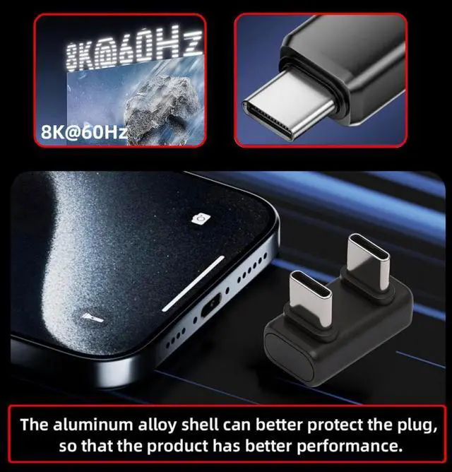 Alt view image 6 of 7 - Jimier USB5.0 80Gbps Male to Male Extension Adapter Opposite U Shape Back Angled with 240W 16K 8K 5K Compatible with USB4.0 Thunderbolt3/4/5