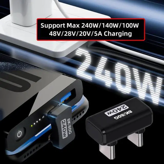 Alt view image 7 of 7 - Jimier USB5.0 80Gbps Male to Male Extension Adapter Opposite U Shape Back Angled with 240W 16K 8K 5K Compatible with USB4.0 Thunderbolt3/4/5