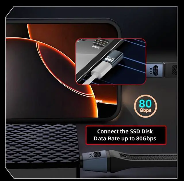 Alt view image 3 of 7 - CY USB5.0 80Gbps Male to Female Extension Adapter Left Right Angled with 240W 16K 8K 5K Compatible with USB4.0 Thunderbolt3/4/5