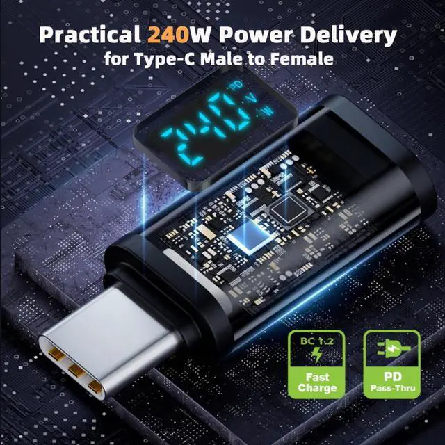 Alt view image 2 of 7 - CY USB5.0 80Gbps Male to Female Extension Adapter Smart LED Display with 240W 8K 5K Compatible with USB4.0 Thunderbolt3/4/5