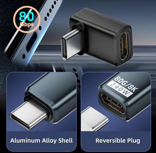 Alt view image 4 of 7 - CY USB5.0 80Gbps Male to Female Extension Adapter Down Up Angled with 240W 16K 8K 5K Compatible with USB4.0 Thunderbolt3/4/5