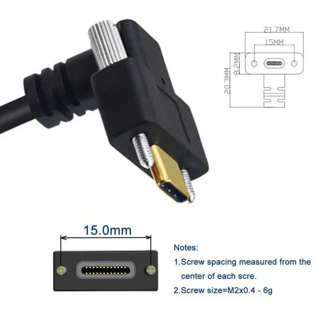 Alt view image 5 of 7 - CY USB3.1 Type-C Male to Dual Thumbscrew Locking USB-C Vertical 90 Degree Up Down Angled 10Gbps Data Cable Panel Mount Type