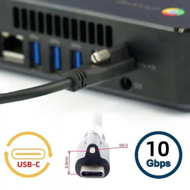 Alt view image 7 of 7 - CY Cable USB 3.1 Type-C Male to Single Thumbscrew Locking USB-C 10Gbps Data 4K Cable Panel Mount Type