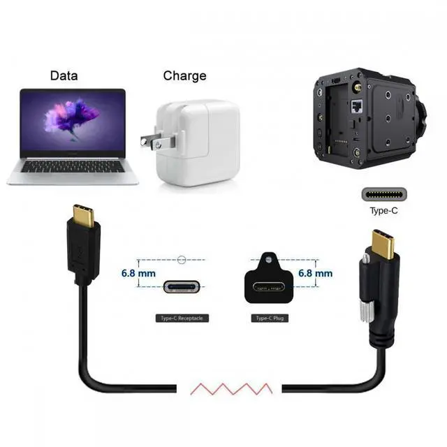 Alt view image 6 of 7 - CY Cable USB 3.1 Type-C Male to Single Thumbscrew Locking USB-C 10Gbps Data 4K Cable Panel Mount Type